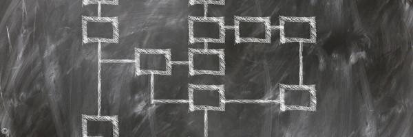 Organigramm aus Kreide auf einer Tafel